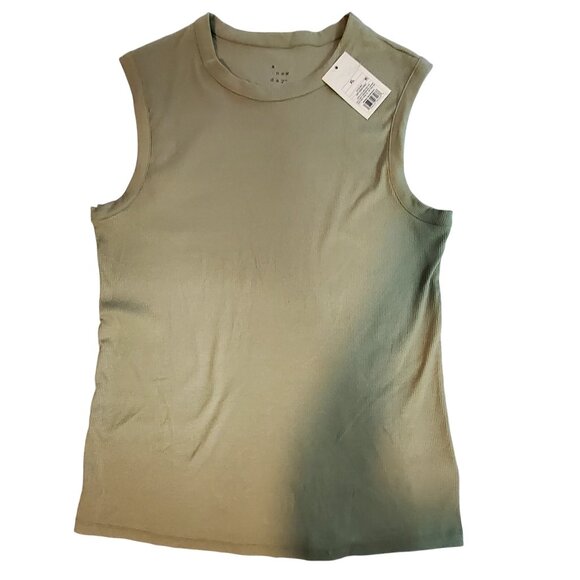 A New Day Light Green Sleeveless Ribbed Top Size XL Cotton Blend Comfortable fit - Picture 1 of 8